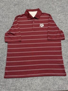 Antigua Maroon Striped Texas A&M Polo